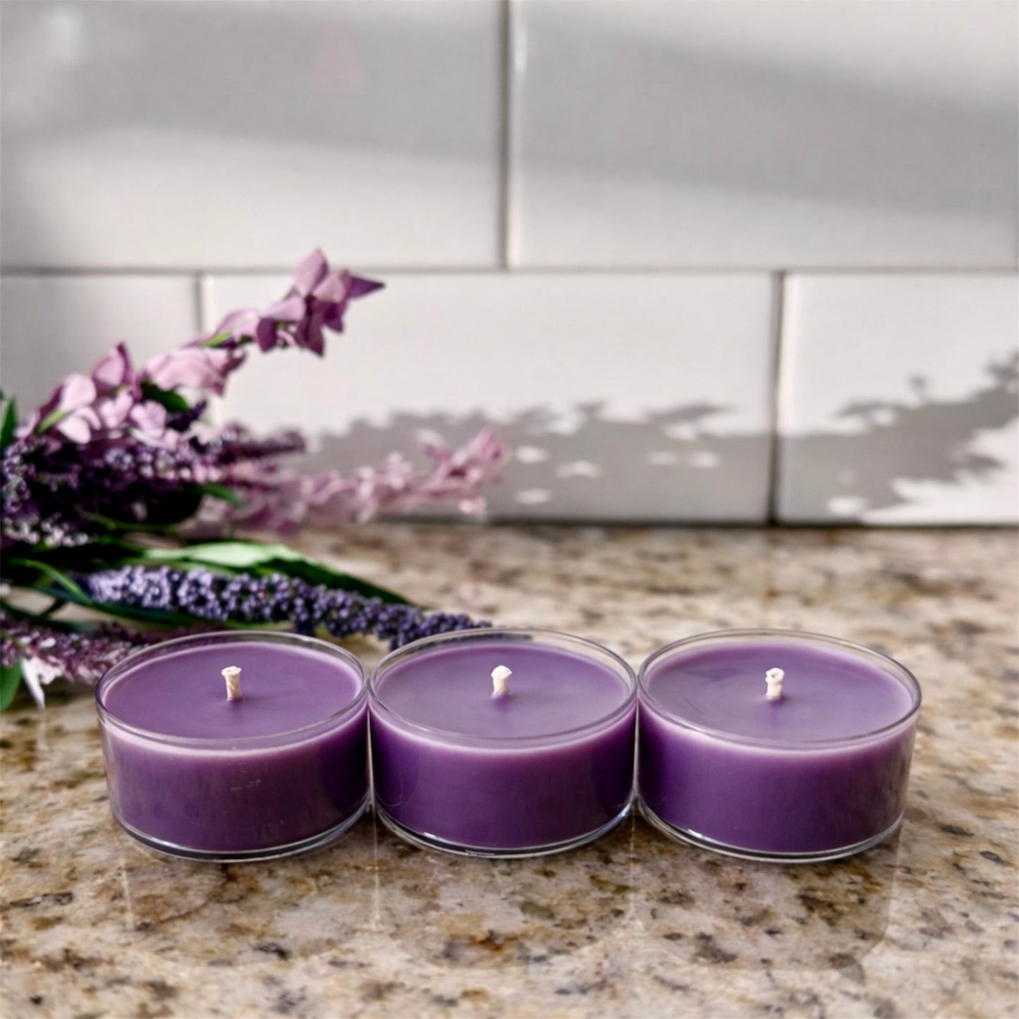 Hand-poured soy and coconut wax tealight trio add-on for sampling Illume Blends candle scents