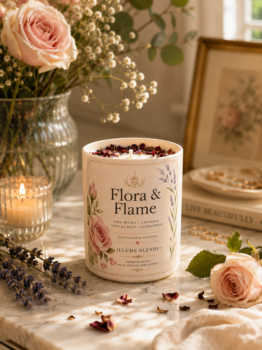 Flora & Flame | Rose, Lavender & Vanilla Luxury Candle – Illume Blends