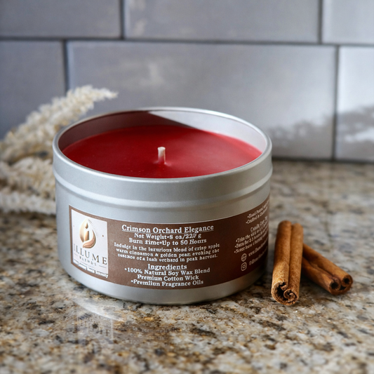 Crimson Orchard Elegance 8 oz luxury soy candle by Illume Blends with crisp apple, cinnamon, and golden pear.